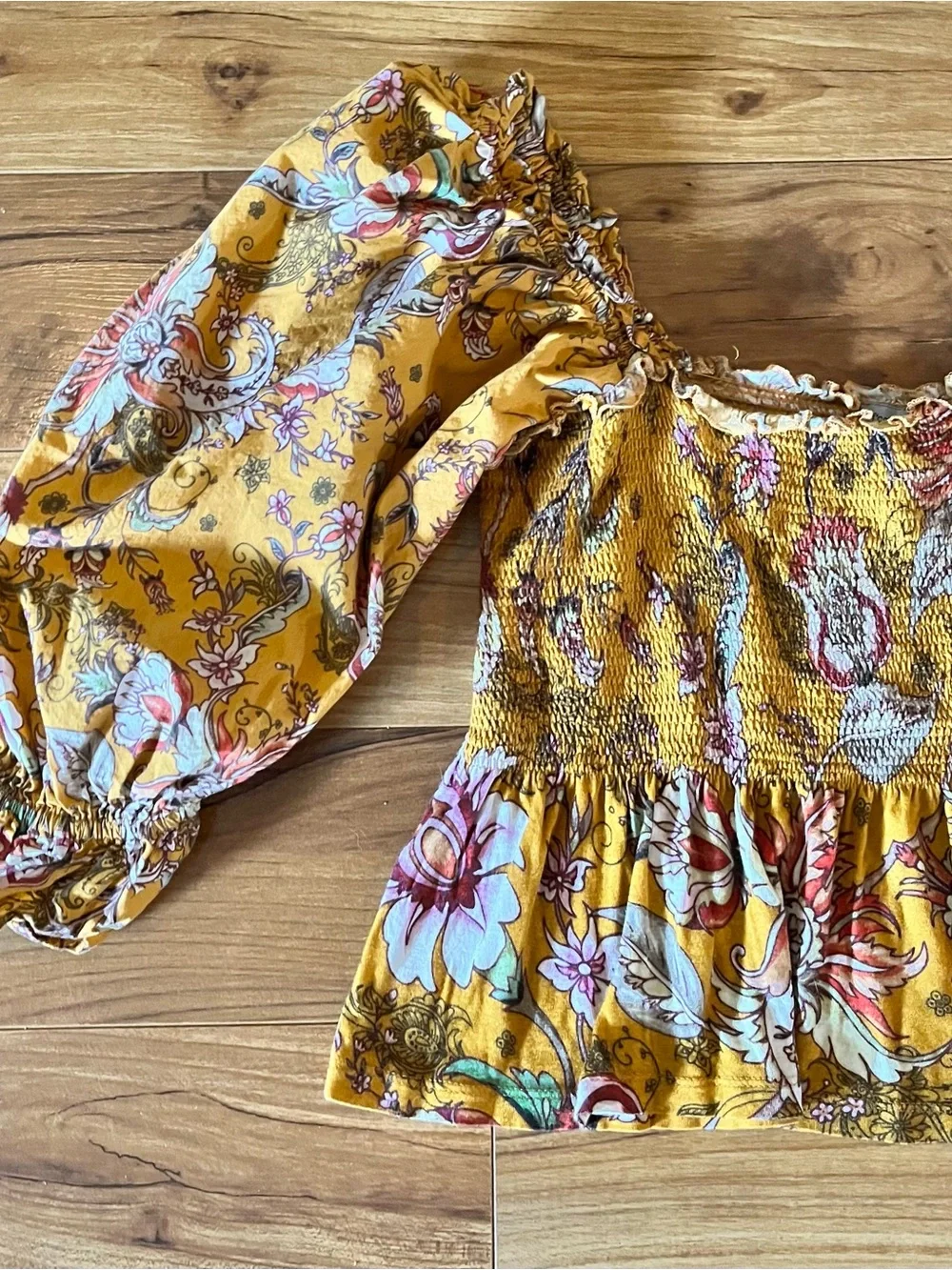 Anthropolgie Smocked Sweetheart Floral Blouse Large